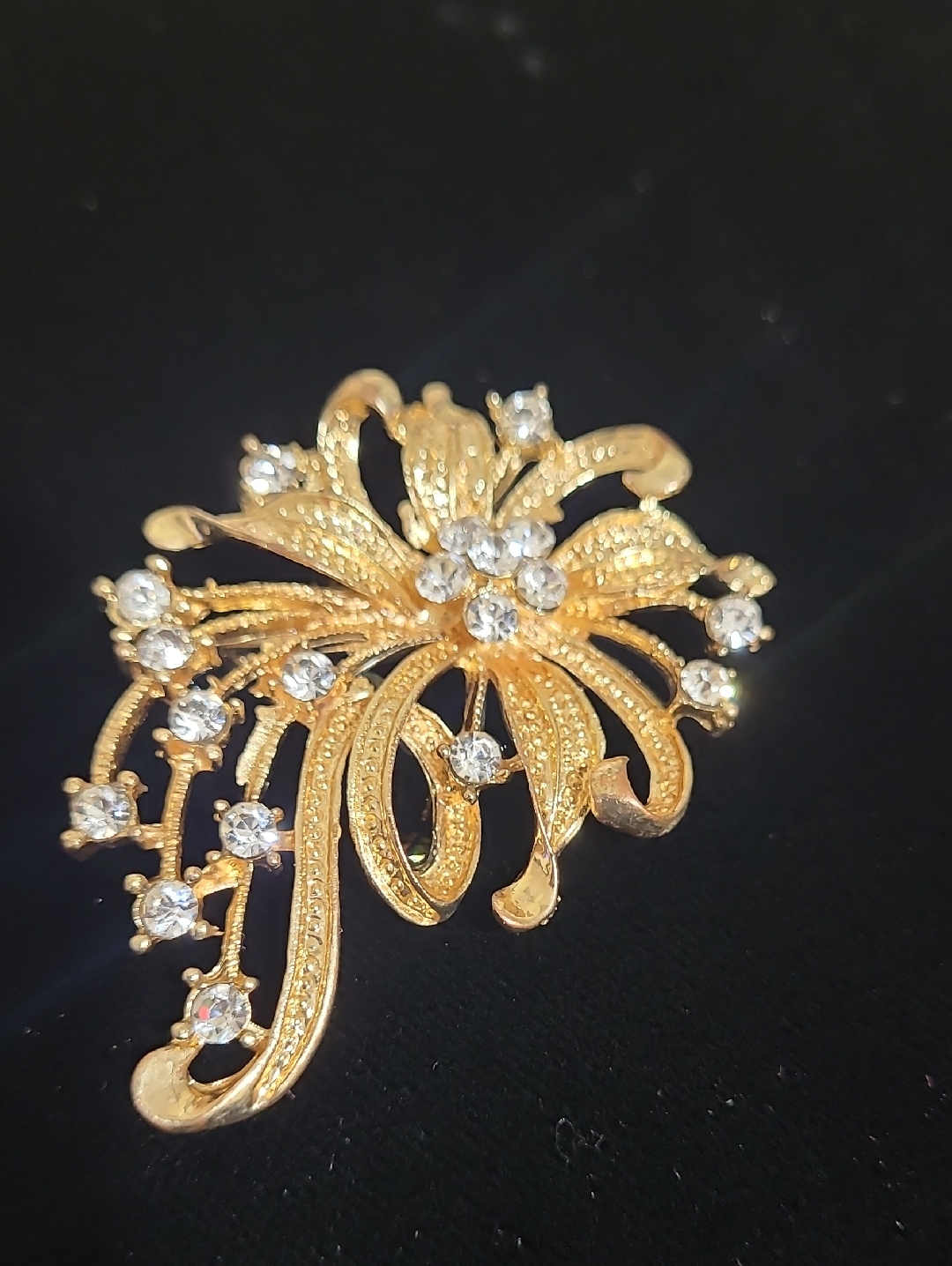 Gold Floral Crystal Brooch - Women's Jewelry